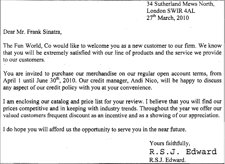 Example of business letter appealing customer to buy